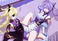 abdl abu_lavender diaper diaper_fetish fischl_(ein_immernachtstraum)_(genshin_impact) genshin_impact keqing_(genshin_impact) purple_hair tribadism yuri