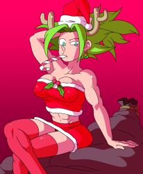 awkward breasts cursed dragon_ball dragon_ball_super dragon_ball_z kefla kishinpain legendary_super_saiyan male pinup santa_claus_(cosplay) santa_costume straight_hair super_saiyan super_saiyan_2 universe_6/universe_7 universe_6_girls