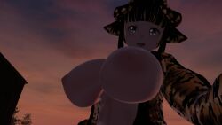 1futa 3d animated bed black_hair blue_eyes breasts fendravr futa_only futanari gold_hair horns horsecock horsecock_futanari huge large_breasts minotaur minotaur_futanari outdoors outside solo stockings thick_thighs vrchat