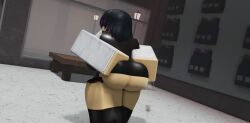 3d ass back_view blush clothed decaying_winter hands_behind_back leaned_forward moosty quartermaster_(decaying_winter) roblox roblox_game robloxian self_upload smiling tagme