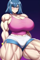 1girls abs absurd_res absurdres ai_generated alternate_breast_size bare_arms bare_legs bare_midriff bare_shoulders bare_thighs biceps blue_hair blush bracelet breasts broad_shoulders camisole cleavage deep_cleavage game_freak giantess gigantic_breasts gigantic_thighs huge_breasts huge_thighs impossible_clothes impossible_clothing impossible_shirt large_breasts large_thighs looking_at_viewer looking_pleasured massive_breasts massive_thighs midriff midriff_baring_shirt muscle muscle_growth muscles muscular muscular_arms muscular_female muscular_legs muscular_thighs nintendo pink_camisole pink_tank_top pixai pokemon pokemon_hgss red_eyes sabrina_(pokemon) sabrina_(pokemon_hgss) seductive seductive_eyes seductive_look seductive_mouth seductive_smile short_shorts shorts sideboob smile spaghetti_strap stable_diffusion tank_top thick_arms thick_thighs thighs toned toned_body toned_female voluptuous voluptuous_female white_shorts wide_hips