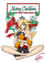 1girls big_breasts blonde_hair blue_eyes breasts christmas crown eyeshadow female female_only hair_over_one_eye human large_breasts lips lipstick long_hair looking_at_viewer mario_(series) marsj nintendo nipples princess_rosalina pussy stuffed_toy tagme