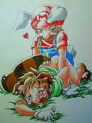 artist_request blush brothers brown_hair bunny_ears clothes color facial_hair front_view hair hat human incest luigi male male_only mario mario_(series) moustache multiple_males nintendo raccoon_boy raccoon_ears raccoon_luigi raccoon_tail super_mario_bros._3 super_mario_land_2 tagme yaoi