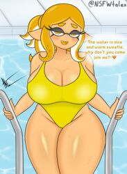 1girls big_breasts blush cephalopod cephalopod_humanoid female getting_out_of_pool inkling inkling_girl leaving_pool linda_(telaxart) looking_at_viewer milf naked nsfwtalex nude nude_female orange_hair splatoon splatoon_2 swimming_pool swimsuit tagme telaxart texalunax thick_thighs wet yellow_eyes yellow_hair yellow_swimsuit