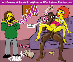 clothes color female front_view human indoors insertion male master_porn_faker maude_flanders multiple_males ned_flanders nude penis sex straight tagme the_simpsons vulva