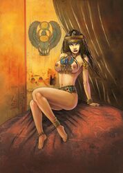 ancient_egypt barefoot black_hair breasts cleopatra egypt egyptian feet female female_only full_body human indoors mike_ratera nipples real_person sitting solo source_request tagme toenail_polish toes