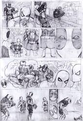 2boys anal anal_sex ass bottomless bulge clothed_erection clothed_sex comic cowgirl_position deadpool dialogue english_text erection erection_under_clothes fantasy gay male male_only marvel masturbation mavoorik monochrome nosebleed penis peter_parker scar scared scarring scars shocked sketch smooth_skin spandex spider-man spider-man_(series) surprised testicles text uncensored wade_wilson yaoi