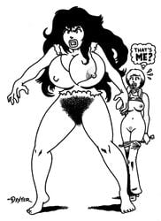 2girls artist_signature before_and_after big_breasts black_and_white bobcut bottomless bottomless_female breasts dexter_cockburn dialogue dual_persona excessive_pubic_hair female female_only full_bush giant_breasts hairy_pussy huge_breasts hulk_(series) jennifer_walters large_breasts long_hair marvel marvel_comics monochrome neckerchief nipple_slip nipples pants_down pubic_hair pussy she-hulk shirt_lift simple_background thought_bubble torn_clothes unshaved_pussy