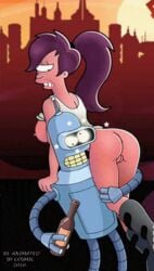 animated ass bender_bending_rodriguez breasts cosmic female futurama helix purple_hair robot turanga_leela