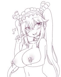 1girls big_breasts breast_milk collar dragon_girl dragon_tail female horn imakixxx lactation maid_headdress miss_kobayashi's_dragon_maid monster_girl nipple_piercing nude peace_sign red_eyes tagme tohru_(dragon_maid) twintails