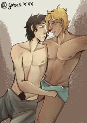 bulge_through_clothing freckles gaberugasmut gabesxxx gay heroes_of_olympus male_only nico_di_angelo percy_jackson_and_the_olympians pubic_hair shirtless will_solace yaoi