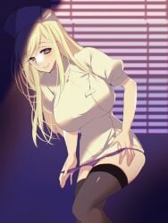 07th_expansion 2022 big_breasts black_stockings blonde_hair higurashi_no_naku_koro_ni hinamizawa irie_clinic nurse panties stockings taditadi takano_miyo