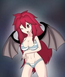 big_breasts blue_bra itadaki!_seieki red_eyes red_hair setogaya_mari succubus