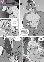 anthro anthrofied applejack_(mlp) balls blush comic dragon english_text equid equine erection female friendship_is_magic genitals hasbro hi_res male mammal muscular muscular_male my_little_pony nude page_8 penis pia-sama smooth_skin spike_(mlp)