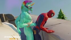 ._. 3d anal animated anthro anthro_on_human blender fortnite fortnite:_battle_royale gay llambro_(fortnite) marvel nude_male outdoors peter_parker randomonimusxd ripped_bodysuit sound spider-man spider-man_(fortnite) unicorn_humanoid video