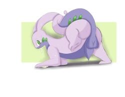 absurd_res anthro ass ass_up balls big_balls big_butt big_penis blush bodily_fluids foreskin gastropod generation_6_pokemon genital_fluids genitals goodra hi_res male mollusk nintendo penis pokémon_(species) pokemon pokemon_(species) precum raised_leg slightly_chubby slug solo sweat twerpishimp video_games