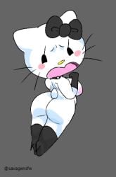 1girls anthro big_breasts big_butt black_thigh_socks cat_humanoid embarrassed hello_kitty hello_kitty_(character) hello_kitty_(series) kitty_white pose sanrio savagensfw spiked_collar