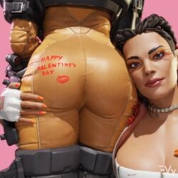 2girls 3d apex_legends ass ass_focus ass_grab ass_pillow ass_worship blender clothed head_on_ass kiss_mark kissing_ass lipstick lipstick_mark lipstick_on_ass loba loba_(apex_legends) loba_andrade looking_at_viewer valentine's_day valkyrie_(apex_legends) vulpeculy white_hair worship writing writing_on_ass writing_on_butt yuri