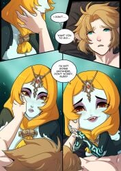 1boy 1girls after_sex age_difference blush chibi comic doujinshi elf elf_ears elf_male female_on_top full_lips hand_on_cheek hand_on_face heart-shaped_pupils in_love interspecies kinkymation link link_(twilight_princess) mature_female midna older_female older_woman_and_younger_boy romantic romantic_couple sleepy the_legend_of_zelda tired twili twili_midna twilight_princess umbral_bliss_(comic) younger_male