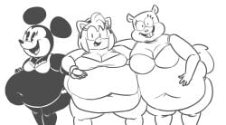 3girls amy_rose anthro belly belly_overhang bra buckteeth chubby chubby_female cleavage crossover disney eastern_and_western_character fat fat_people_only female female_focus female_only furry minnie_mouse monochrome mouse nickelodeon no_color obese panties rodent rodent_humanoid sandy_cheeks sega smooth_skin sonic_(series) sonic_the_hedgehog_(series) spongebob_squarepants squirrel squirrel_humanoid stomach thick_thighs thighs ultrahand underwear