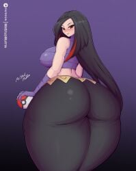 1girls ass ass_bigger_than_head ass_bigger_than_torso back_view big_ass big_breasts big_butt black_hair breasts bubble_ass bubble_butt fortunia_(pokémon) game_freak huge_ass huge_butt lucy_(pokemon) mrstudmuffin nintendo pokémon pokemon pokemon_rse purple_theme solo solo_female thick_ass thick_thighs