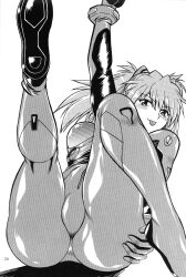 1girls ass asuka_langley_sohryu big_ass bimbo black_and_white breasts covered_nipples female female_only large_breasts legs legs_apart legs_up looking_at_viewer manabe_jouji naughty_face neon_genesis_evangelion page_20 page_number plugsuit solo solo_female tongue tongue_out