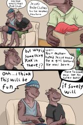 brothers clothing colored comic couch dialogue_bubbles dialogues father game_controllers lizardlars male male_only males males_only scalie shirt short_sleeved_shirt shorts siblings sleeveless_shirt tree