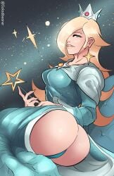 1girls 2d 2d_(artwork) ass ass_focus big_ass bimbo blonde_hair blue_dress blue_eyes breasts clothed clothing clothing_lift dress eyelashes female female_focus female_only huge_ass jewelry large_ass large_breasts looking_at_viewer mario_(series) milf panties princess_rosalina saladbearer solo space super_mario_galaxy thick_ass thick_legs thick_lips thick_thighs tight_clothing tight_dress