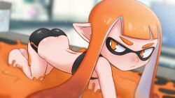 1girls :/ ass ass_focus ass_up back bare_legs barefoot bra bubble_ass bubble_butt butt_focus butt_up eyebrows feet female female_focus female_only greatm8 inkling inkling_girl legs looking_at_another looking_to_the_side nintendo no_shirt on_the_floor orange_eyes orange_eyeshadow orange_hair paint painting pointy_ears safe safe_for_work shirtless short_shorts shorts skin_tight soles solo solo_female solo_focus splatoon splatoon_(series) squid squid_girl squid_humanoid tentacle tentacle_hair wallpaper worstm8sfm