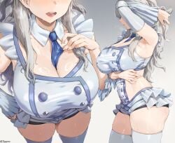 1girls absurdres big_breasts breasts cleavage creatures_(company) eri_(pokemon) female game_freak hs jtveemo light-skinned_female light_skinned_female long_hair nintendo pokemon pokemon_(game) pokemon_sv revealing_clothes slutty_outfit tall_female team_star thick_thighs white_hair wide_hips