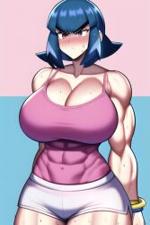 1girls abs abs_visible_through_clothing absurd_res absurdres ai_generated angry athletic athletic_female bare_arms bare_legs bare_shoulders bare_thighs biceps blue_hair blush bracelet broad_shoulders camisole cleavage deep_cleavage fit fit_female game_freak huge_breasts large_breasts massive_breasts muscle muscles muscular muscular_arms muscular_female muscular_legs muscular_thighs nintendo pink_camisole pink_tank_top pixai pokemon pokemon pokemon_hgss red_eyes sabrina_(pokemon) sabrina_(pokemon_hgss) short_shorts shorts spaghetti_strap stable_diffusion sweat sweating sweaty tank_top thick_arms thick_thighs thighs toned toned_body toned_female toned_stomach voluptuous voluptuous_female white_shorts wide_hips