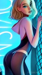 ai_generated coon8384 female ghost-spider gwen_stacy latex marvel marvel_comics pinned pinned_down spider-gwen spider-man:_across_the_spider-verse spider-man:_into_the_spider-verse spider-man_(series) straight_hair thick_thighs