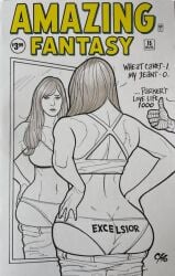 1boy 1girls ass ass_focus big_ass bra cheeks dat_ass fat_ass fat_cheeks female female_focus frank_cho huge_ass human jeans male marvel marvel_comics mary_jane_watson panties pawg peter_parker spider-man spider-man_(series) straight_hair underwear voluptuous voluptuous_female