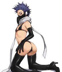 1boy ass bikini bikini_top capture_weapon_(mha) femboy gay girly glove gloves heel_boots heels hero_outfit_(mha) hitoshi_shinso leather long_gloves male male_only my_hero_academia on_knees petite petite_body presenting presenting_hindquarters purple_eyes purple_hair sinasoz thigh_boots thigh_highs thighhighs thong trap twink yaoi