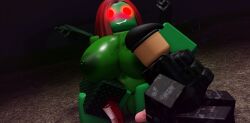 3d armor biting_lip blush breast_sucking dominant_female green_skin ivy_(scp:_the_red_lake) moosty red_eyes red_hair roblox roblox_game robloxian scp:_the_red_lake scp_foundation self_upload sucking_nipple tagme vine_tentacles vines