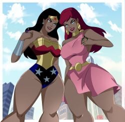 2boys 2d 2girls accurate_art_style amazon athletic athletic_female big_breasts black_hair bust busty cleavage curvy curvy_figure dc_comics dcau demigoddess diana_prince doris_zeul duo_female duo_focus female fit fit_female ghostlessm giantess giganta heroine hips hourglass_figure huge_breasts justice_league justice_league_unlimited large_breasts legs lips long_hair macro male princess size_difference star_earrings superhero superheroine themysciran thick_legs thick_thighs thighs villain voluptuous waist watermark wonder_woman wonder_woman_(series)