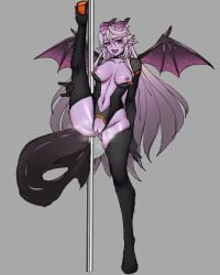 1girls areolae birb_(vtuber) breasts breasts_out cooterzi demon_girl demon_horns demon_tail demon_wings female female_only horns leg_up long_hair navel nipples open_mouth purple_skin pussy pussy_juice red_eyes solo solo_female standing standing_on_one_leg stripper_pole tail thighhighs tongue upper_teeth vagina very_long_hair virtual_youtuber vtuber white_hair wings