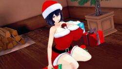 1girls 3d :p alternate_costume ass between_breasts black_hair boots breasts christmas christmas_outfit curvy dress female female_only fire_emblem fire_emblem_awakening gift hat hourglass_figure huge_breasts indoors kneeling large_ass morgan_(fire_emblem) morgan_(fire_emblem)_(female) naughty_face nintendo plant presenting purple_eyes rhcpftw santa_hat seductive short_hair smile solo thick_thighs thighs tongue tongue_out voluptuous wood wooden_floor