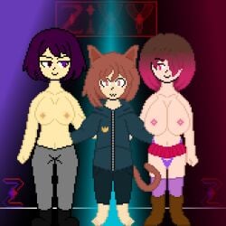 1boy 2022 2girls bete_noire breasts brown_hair dark_zixy glitchtale nekomata_hiroshkatu_(miguel16310) oc original original_character pink_eyes pink_hair pink_highlights purple_hair purple_skin tagme undertale undertale_(series) zixy