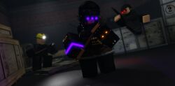 1girls 2boys 3d approaching armor front_view gun helmet imminent_sex inside lulu_(decaying_winter) miner_helmet moosty night_vision_goggles onslaught_(game) roblox roblox_game robloxian self_upload tagme unaware