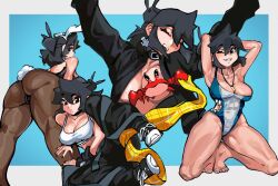 1girls arms_behind_head arms_up ass bent_over black_eyes black_hair bunny_ears bunny_tail bunnysuit censored_nipples clothing crab dimodrawings female female_only hi_res kneeling looking_at_viewer looking_back lucia_(scott_malin) multiple_views on_side pantyhose smiling smiling_at_viewer solo swimsuit thick_thighs wink winking_at_viewer