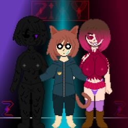 1boy 2022 2girls bete_noire breasts brown_hair dark_zixy glitchtale nekomata_hiroshkatu_(miguel16310) oc original original_character pink_eyes pink_hair pink_highlights purple_hair purple_skin tagme undertale undertale_(series) zixy