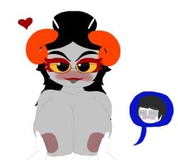 areola artist_logo artist_signature big_breasts blush breasts female glasses hair_bun heart homestuck huge_breasts jakey_hboi2000 john_egbert large_breasts long_hair milf mommy ms_paint_adventures nipples paizuri ram_horns tagme the_handmaid tongue_out