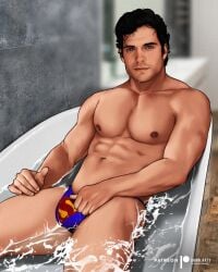 actor bathtub big_bulge bulge celebrity clark_kent damnarts dc dc_extended_universe henry_cavill huge_bulge in_character in_water kal-el looking_at_viewer male male_only muscles muscular muscular_male superman