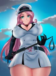 1girls akame_ga_kill! big_breasts big_thighs breasts cogbrony cosplay cowboy_shot curvaceous curvy curvy_female equestria_girls esdeath_(akame_ga_kill)_(cosplay) eyebrows_behind_hair female female_only fluttershy_(eg) fluttershy_(mlp) friendship_is_magic hasbro holding_riding_crop huge_breasts large_breasts looking_at_viewer miniskirt my_little_pony pink_hair riding_crop solo solo_female straight_hair thick thick_thighs whip wide_hips