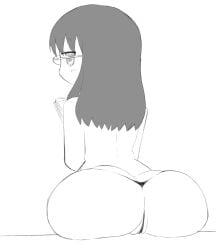 1girls alternate_version_available ass back back_view black_hair cameltoe expressionless female female_only greyscale holding holding_book holding_object huge_ass huge_butt long_hair looking_back mad_mex madmex minakami_mai monochrome nichijou open_mouth panties reading reading_book solo solo_female