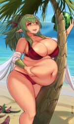 1girls alternate_costume beach big_belly bikini chub chubby chubby_female fat fat_belly fat_female fat_girl fat_woman fatty female female_only fire_emblem fire_emblem_awakening fire_emblem_heroes green_hair island kipteitei official_alternate_costume palm_tree red_bikini red_swimsuit sea solo source_request swimsuit tiki_(adult)_(fire_emblem) tiki_(adult)_(summer)_(fire_emblem) tiki_(fire_emblem) watermelon weight_gain