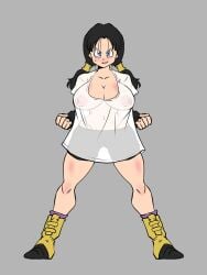 1girls 2022 baggy_clothing black_hair blue_eyes clothing dragon_ball dragon_ball_z female female_only grey_background large_ass large_breasts narrow_waist open_mouth rickert_kai see-through see-through_clothing shounen_jump simple_background slim_waist smile solo solo_female straight_hair sweat sweatdrop thick_thighs tight_clothing tongue twintails videl videl_(long_hair) videl_(majin_buu_saga) wide_hips