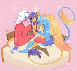 1girls 2boys antlers areolae bandage bisexual blood countryhumans countryhumans_girl feet female fingers kazakhstan_(countryhumans) male medium_breasts nipples no_visible_genitalia nude nude_female pillow qing_(countryhumans) qing_dynasty_(countryhumans) russia_(countryhumans) tail the_purple_witchy threesome visible_nipples