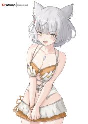 1girls absurd_res bare_arms bare_legs bare_shoulders bare_thighs bikini blush bracelet braid breasts cat_ears catgirl chascoby cleavage core_crystal female female_only fluffy fluffy_hair highres hourglass_figure medium_breasts midriff mio_(xenoblade) navel nintendo orange_bikini orange_swimsuit short_hair side_braid silver_hair smile swimsuit thighs underboob white_bikini white_swimsuit wide_hips xenoblade_(series) xenoblade_chronicles_3